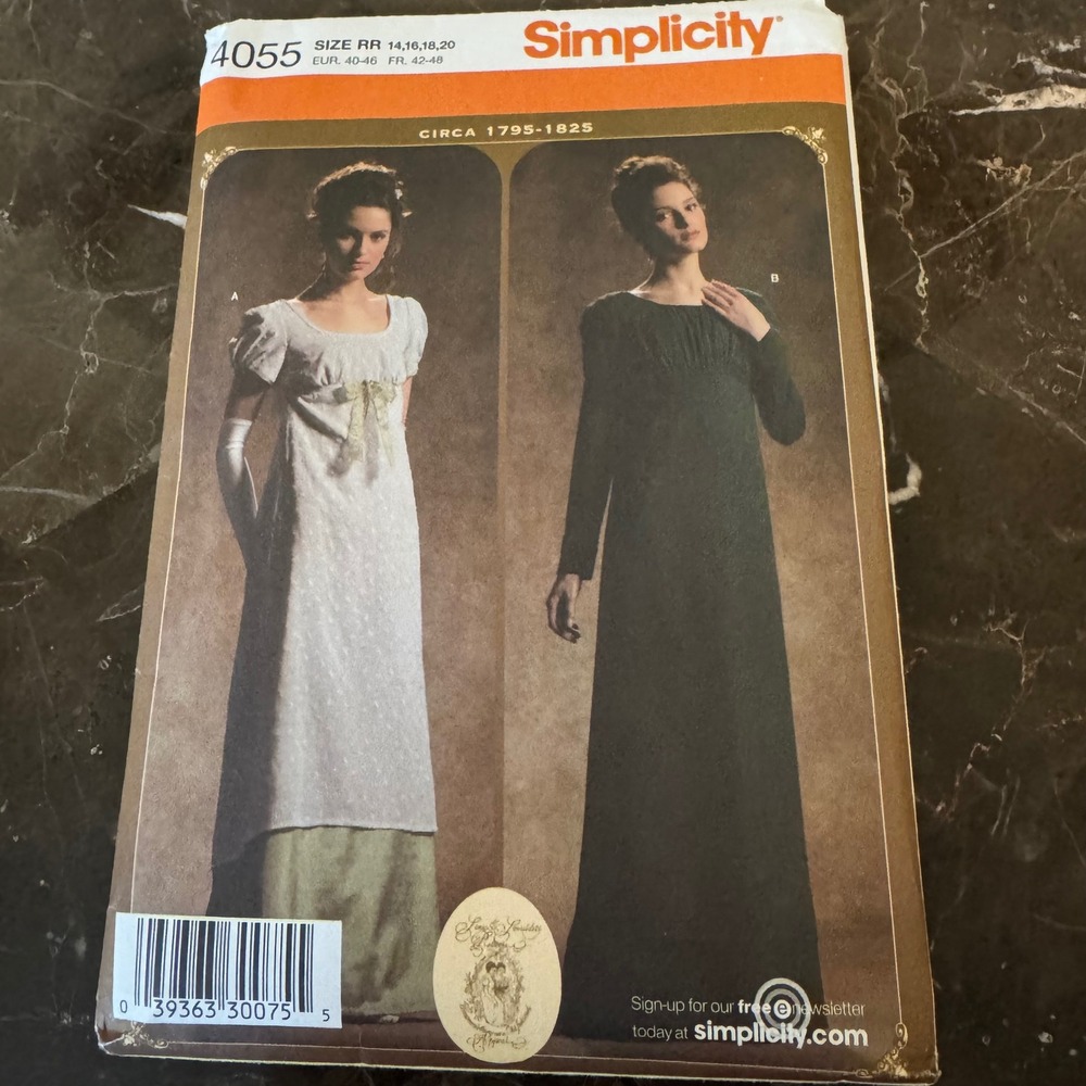 Simplicity 4055 Regency Era Dress Costume Sewing Pattern Uncut Size 14-20 RR